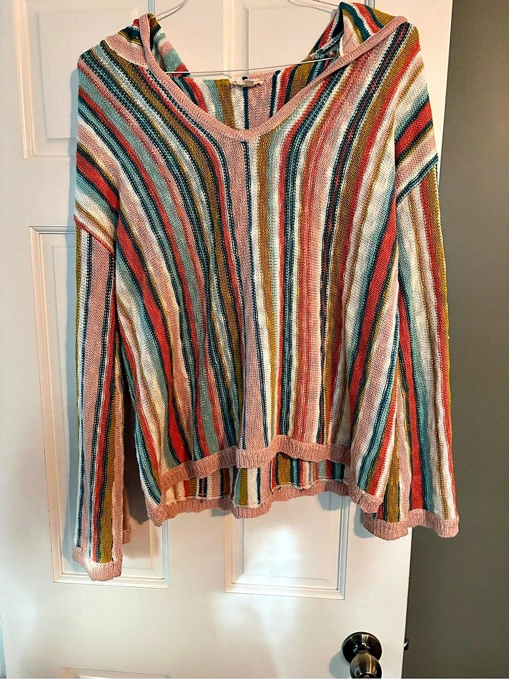 Hem and Thread Multicolor Striped hooded Sweater Size Large